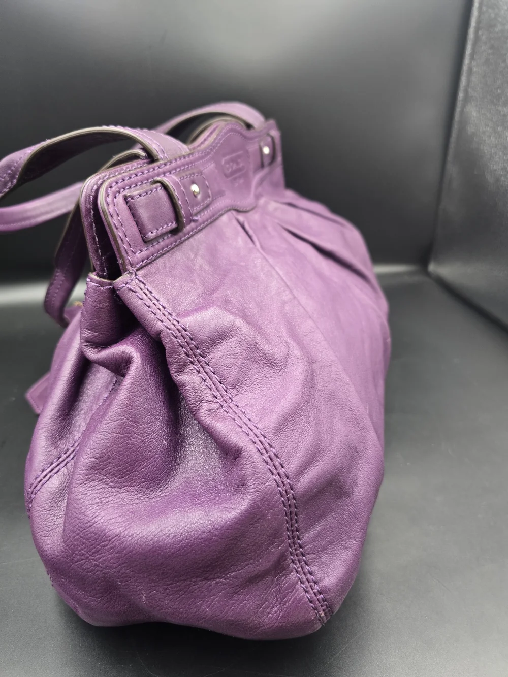 Coach Purple Leather Pleated Satchel with Turnlock